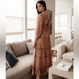 Bohme Taupe Long Sleeve Dress with Embroidery